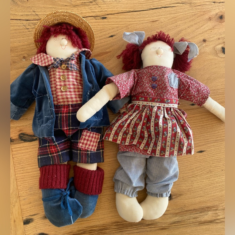 Handmade 18” Rag Dolls Boy Girl Country Plaid Outfits Preloved‎